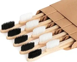 Biodegradable Bamboo Toothbrushes, 10 Piece BPA Free Soft Bristles Toothbrushes, Natural, Eco-Friendly, Green and Compostable