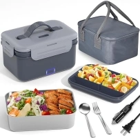 Vabaso Electric Lunch Box for Adults, 100W Heated Lunch Box for Car/Truck Home/Work, Portable Food Warmer Heating Lunch Box with 1.8L/61oz Stainless Steel Container, 12V/24V/110V/220V