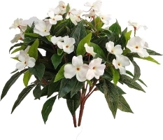 2 Pieces Artificial Flower Impatiens for Balcony Garden Bonsai Decoration (White)