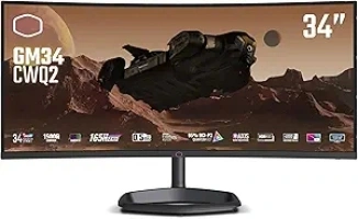 Cooler Master GM34-CWQ2 34” Curved 165Hz|180Hz (OC) VA Quantum Dot UWQHD 3440 x 1440 PC Monitor, 2ms (GtG)|0.5ms (MPRT), Curve 1500R, FreeSync Premium, DP1.4*1, HDMI2.0*2, USB C*1 (CMI-GM34-CWQ2-US)