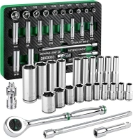 SK 1/4" Drive Socket Set with 160-P Ratchet, 24-Piece, SAE, SuperKrome Finish, Premium CR-V Construction, with EVA Foam Tool Organizer