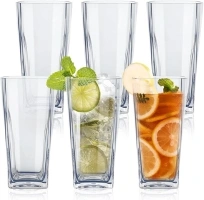 Clear Plastic Water Tumblers,600ML/20 OZ Reusable Plastic Glasses Set of 6,Plastic Cups Acrylic Drinking Glasses,Break-Resistant,for Cold Drinks,Juice,Milk