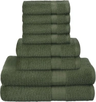 GLAMBURG Ultra Soft 8-Piece Towel Set - 100% Pure Ring spun Cotton, Contains 2 Oversized Bath Towels 27x54, 2 Hand Towels 16x28, 4 Wash Cloths 13x13 - Ideal for Everyday use, Hotel & Spa - Olive Green