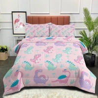 NINENINE Kids Bedding Sets for Girls Boys Pink Dinosaur Comforter Full Size Cute Cartoon Toddler Bedding Colorful Little Dino Comforter Set with 1 Comforter 2 Pillowcases