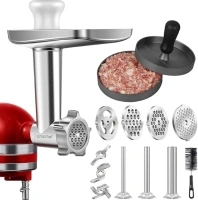 Metal Food Grinder Attachment for KitchenAid Stand Mixers, AMZCHEF Meat Grinder Attachments Included 3 Sausage Stuffer Tubes & A Holder,4 Grinding Plates,2 Grinding Blades, Burger Press,Cleaning Brush