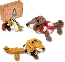 iofficego Crochet Kit for Beginners, Crochet Starter Kit for Adults, Scarf Dachshund Knitting Kits Hooks Yarn Set with Step-by-Step Video Tutorials, DIY Crochet Keychain Dolls