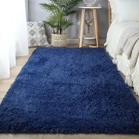 CAIYUECS Shag Area Rug,Indoor Ultra Soft Fluffy Plush Rugs for Bedroom Living Room, Non-Skid Modern Nursery Faux Fur Rugs for Kids Room Home Decor (5x7 Feet, Navy Blue)