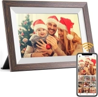 Frameo Digital Picture Frame WiFi 10.1inch Digital Photo Frame,Electronic Photo Frame Load from Phone,1280x800 IPS Touch Screen HD Display,Auto-Rotate,Share Photos/Video-Great Gift(Brown Wood)