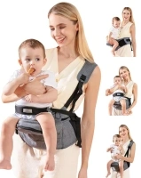 Baby Carrier, MOMTORY Hip Seat Carrier with Adjustable Strap & Various Pockets, Ergonomic Baby Hip Seat Carrier for Infants & Toddlers up to 50lbs (Grey)