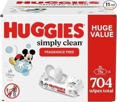 Huggies Simply Clean Fragrance-Free Baby Wipes, Unscented Diaper Wipes, 11 Flip-Top Packs (704 Wipes Total)