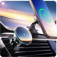 Beser for MagSafe Car Mount Charger, (4.13 lbf) Large Magnetic, 15W Qi Wireless Charger for Car, Vent/Dashboard, Phone Holder for iPhone 15/14/13/12 Series, 7 Color Lights, Aluminium, Space Gray