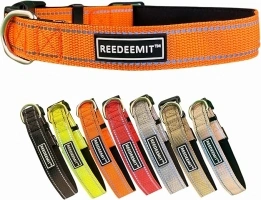 Reflective Tactical Thick Heavy Duty, Breathable Ruffwear Wild Dog Collar,Soft Neoprene Padded Breathable Nylon Pet Collar (Orange, Large)