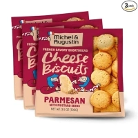 Michel et Augustin Gourmet Cheese Crackers, Crispy French Shortbread Snacks, Parmesan Cheese Biscuits with Mustard Seeds, Savory Party Crackers, 3-Pack, 3.5 oz. Bags