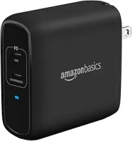 Amazon Basics 68W Two-Port GaN Wall Charger with 2 USB-C Ports (60W, 18W) with PD for Laptops, Tablets & Phones (iPhone 15/14/13/12/11/X, iPad, MacPro, Samsung & More), Non-PPS, Black