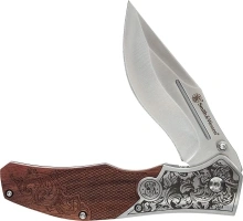 Smith & Wesson Accessories Smith & Wesson Unwavered Folder Featuring Engraved Rosewood Handle, Drop Point Blade, and 8Cr13MoV Stainless Steel