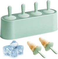 Ice Lolly Moulds with Sticks, Silicone Popsicle Molds, Ice Cream Maker 4 Cavities, Reusable Ice Lolly Makers