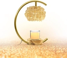 Gold Candle Warmer Lamp for Jar Candles with Adjustable Brightness＆Timer，Handcrafted Crystal＆Wooden Base,Candle Lamp Luxurious Design+2Bulbs,Home Decoration Electric Candle lamp(C-Shaped)