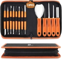 Pumpkin Carving Kit Tools Halloween, 13PCS Professional Heavy Duty Carving Set, Stainless Steel Double-side Sculpting Tool Carving Kit for Halloween Decoration Jack-O-Lanterns