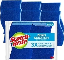 Scotch-Brite Zero Scratch Scrub Sponges, 6 Kitchen Sponges for Washing Dishes and Cleaning the Kitchen and Bath, Non-Scratch Sponge Safe for Non-Stick Cookware