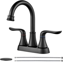 Bathroom Sink Faucet GENBONS 4 Inch 2 Handle Centerset Bathroom Faucet Lead-Free Matte Black Bath Sink Faucet with Pop-up Drain Stopper and Supply Hose, Bathroom Faucets California Compliant