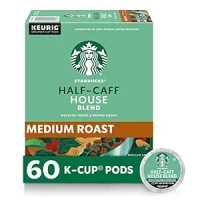 Starbucks K-Cup Coffee Pods, Medium Roast Coffee, Half-Caff House Blend For Keurig Brewers, 100% Arabica, 6 Boxes (60 Pods Total)