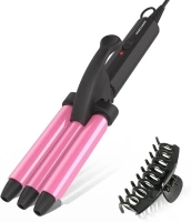 Mini Waver Curling Iron, 1/2 Inch, Small Hair Crimper for Women with Ceramic Tourmaline, Dual Voltage Travel Hair Waver for Beach Waves, Pink