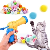 Cat Toy Ball Gun Launcher, 100 Colorful & Soft Plush Balls, Interactive Cat Toy Launcher for Indoor Cats, Exercise Cat Toys