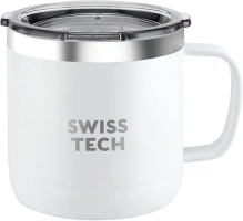 Swiss+Tech 14 oz Coffee Mug, Vacuum Insulated Mug Cup with Lid, Double Wall Stainless Steel Travel Tumbler Cup, Corrosion Resistant, BPA Free (White)