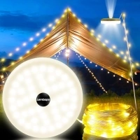 3 in 1 Camping String Lights, 65.6ft Extra Long Lights String, LED Camping Outdoor String Lights with 8 Adjustable Modes, USB Charging, Waterproof Tent String Light for Yard Decorating