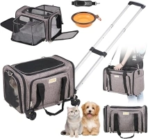 VEVOR Airline Approved Pet Carrier with Wheels, Expandable Rolling Cat Dog Carrier for Medium Dogs and Cats Under 25LBS, Pet Travel Carrier on Wheels with Upgraded Wheels and Telescopic Handle