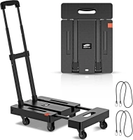 SOYO Folding Hand Truck, 500lbs Heavy Duty Dolly, Portable 6 Wheels Collapsible Luggage Cart with 2 Elastic Ropes for Moving, Travel, Shopping, House Office Use, Black