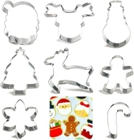 2024 Christmas Cookie Cutters Set 8Pcs, Stainless Steel Fondant Cutter Sturdy Metal Biscuit Doubt Cutter, Cute Shapes Santa Claus Christmas Cane Tree Elk Snowflakes Snowman