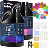 64OZ Epoxy Resin Kit with 24 Colors Mica Powders, No Yellowing No Bubble Resin Epoxy, Crystal Clear Art & Casting Resin, Craft Clear Resin for Art Crafts, Jewelry, Molds