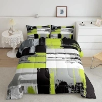 Buffalo Check Comforter Set Geometric Comforter for Kids Boys Girls Teens Geometry Green Grey Black White Bedding Set Breathable Modern Art Duvet Set Room Decor Quilt Set Full Size