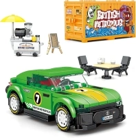 Classic City Street View Building Block Set for Kids Aged 6 7 8 9 10 11 12 Years Old.STEM Construction Toys.with Green Racing Car Model,Container Model,Coffee Vending Machine Modle.