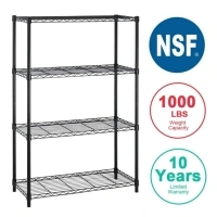 BestOffice 4 Shelf Wire Shelving Unit Garage NSF Wire Shelf Metal Storage Shelves Heavy Duty Height Adjustable for 1000 lbs Capacity Black