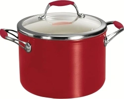 Tramontina Deluxe Covered Stock Pot, Ceramic 6-Quart, Metallic Red, 80110/065DS