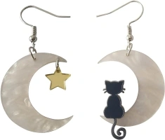 ROSTIVO Moon Star Cat Halloween Earrings for Women Cute Acrylic Earrings