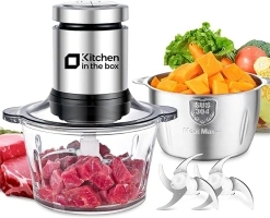 Kitchen in the box Food Processors,Small Meat Grinder & Food Chopper Electric Vegetable Chopper with 2 Bowls (8 Cup+8 Cup)& 2 Bi-Level Blades for Meat/fish/Vegetable/Baby Food (Sliver, 8cups+8cups)