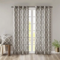 Madison Park Saratoga Single Window Curtain Light Filtering Fretwork Print 1 Panel Grommet Top Drape for Living Room Bedroom and Dorm, 50x63, Grey/White