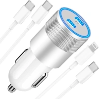 【MFi Certified】iPhone Car Charger Fast Charging, Braveridge 72W Dual PD Car Power Cigarette Lighter USB-C Car Charger + Type-C Cable&Lightning Cable for iPhone 15/15 Pro/14/13/12/11/Galaxy/Pixel/iPad