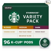 Starbucks Black Coffee K-Cup Coffee Pods — Variety Pack for Keurig Brewers — 4 boxes (96 pods total)