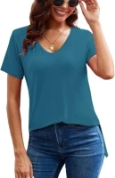 Herou Summer Women Casual Short Sleeve Tops T-Shirts Tees with Side Split