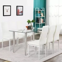 7 Piece Tempered Glass Dining Table and 6 Leather Chairs Dining Set