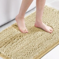 H.VERSAILTEX Microfiber Bath Rugs Chenille Floor Mat Ultra Soft Washable Bathroom Dry Fast Water Absorbent Bedroom Area Rugs, 24 x 42 - Inch, Beige