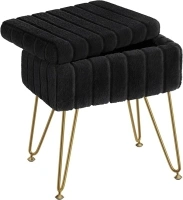 Greenstell Vanity Stool Chair Faux Fur with Storage, 15.7"L x 11.8"W x 19.4"H Soft Ottoman 4 Metal Legs with Anti-Slip Feet, Furry Padded Seat, Modern Multifunctional Chairs for Makeup, Bedroom Black