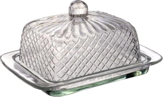 Creative Co-Op, Clear Embossed Rectangular Reclaimed Glass Butter Dish, Medium