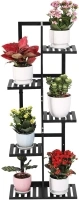 Bamboo Plant Stand Rack 5 Tier 6 Potted Indoor&Outdoor Multiple Stand Holder Shelf Rack Planter Display for Patio Garden, Living Room, Corner Balcony and Bedroom (Black)