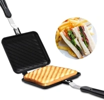 Double Sided Frying Pan, Aluminum Alloy Sandwich Pan Breakfast Double Sided Frying Pan Flat Bottom Nonstick Sandwich Panini Maker Pan for Toaster Breakfast Omelette, Pattern Grid