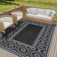 Outdoor Plastic Straw Rug, Waterproof Outdoor Rugs for Patios Clearance, Reversible Area Rug, Large Outside Carpet for Camping, Balcony, RV, Deck, Picnic, Beach (6x9ft Lantern/Black&Grey)